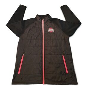 Scarlet & Gray Ohio State Buckeyes Puffer Jacket Black Red Accents Men's Medium
